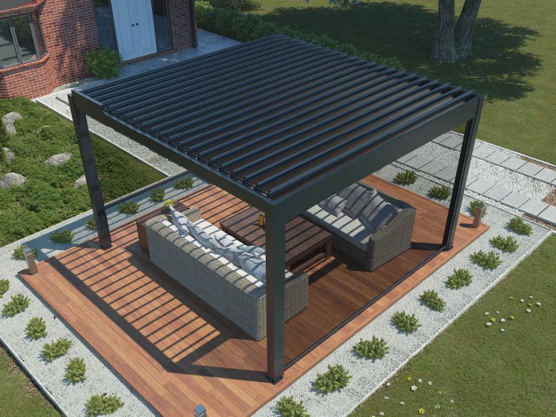 Pergola 342 x 299 cm inkl. Elektromotor - Anthrazit